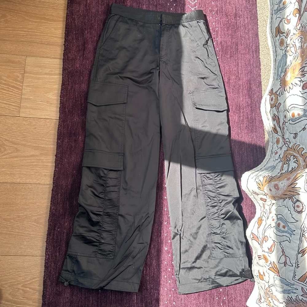 Zara High Waist Satin Cargo Pants